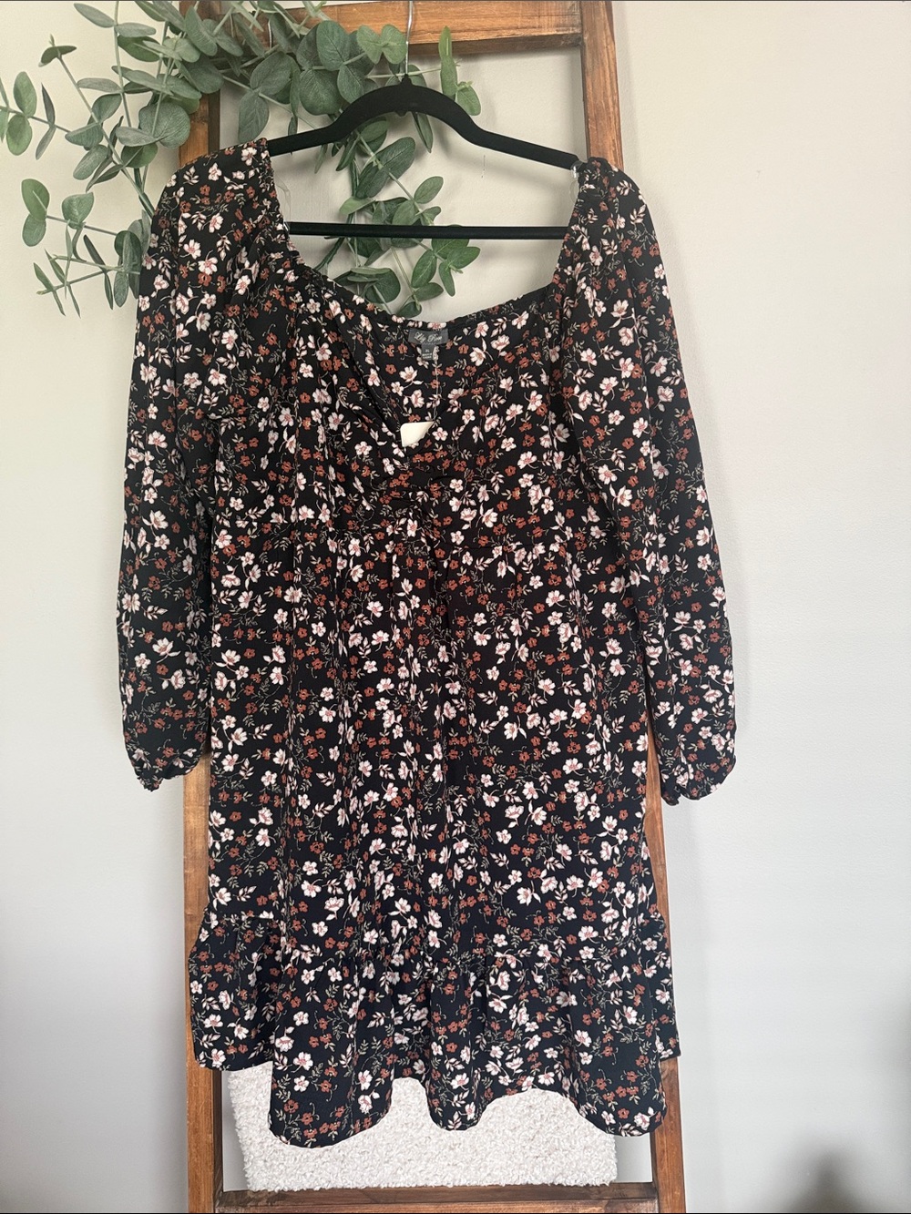 Lily Rose Black Floral Long-Sleeve Mini Dress